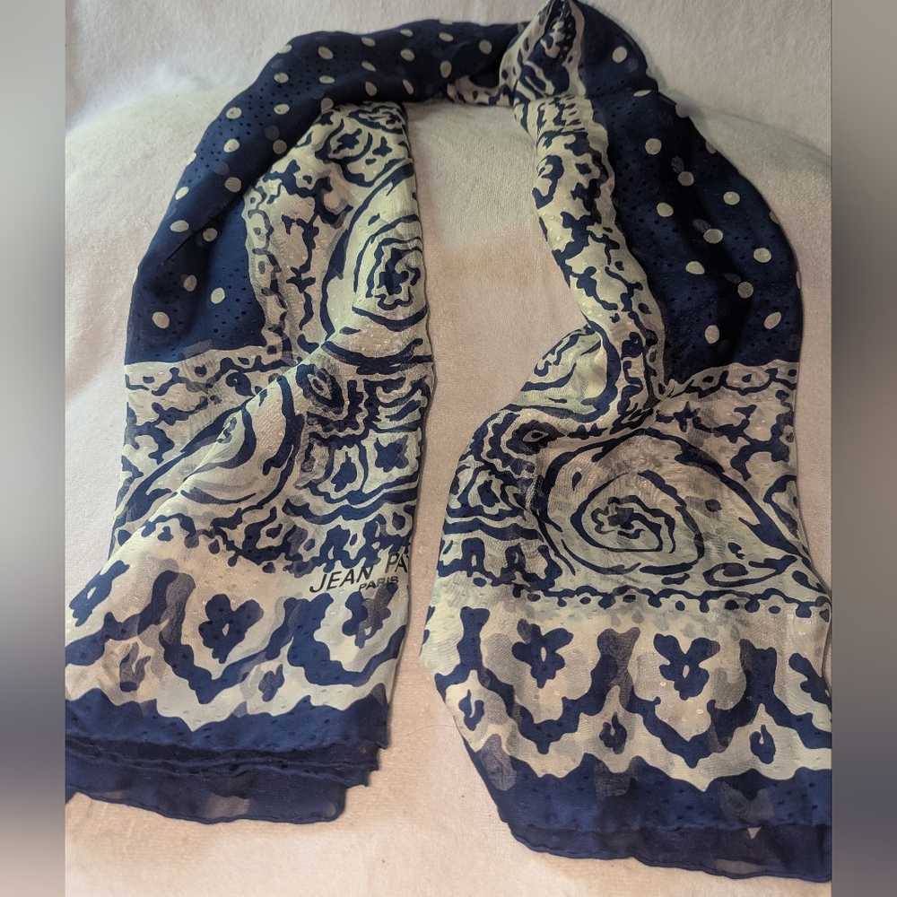 Jean Patou Silk Navy and Cream Scarf.